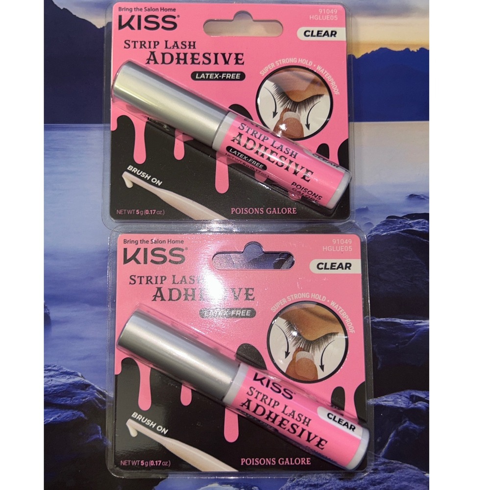 KISS Strip Lash Adhesive Clear Latex Free Brush On False Eyelash Glue X2